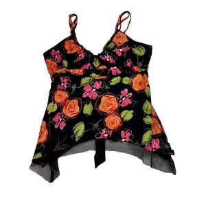 Nolita Cami Top Womens Floral Tie Back Layered Handkerchief Hem Fairy Grunge